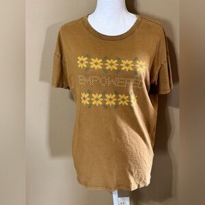 Aerie Empowered Sunflower Olive Flower Women's T-Shirt Top Size S Loose Fit